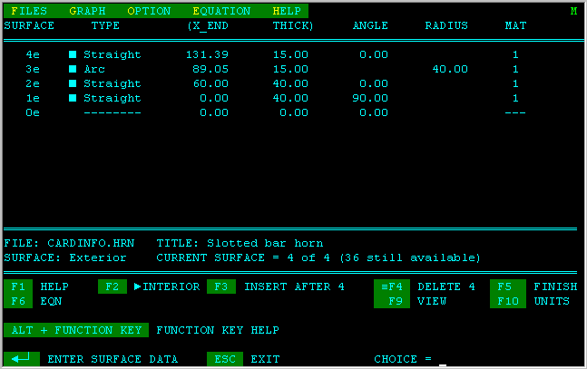 CARD figure 4: spreadsheet for input of resonator shape